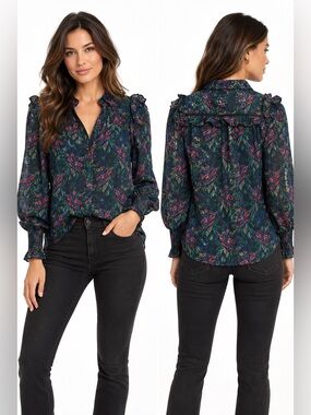 Hale Bob Botanical Print Ruffle Blouse